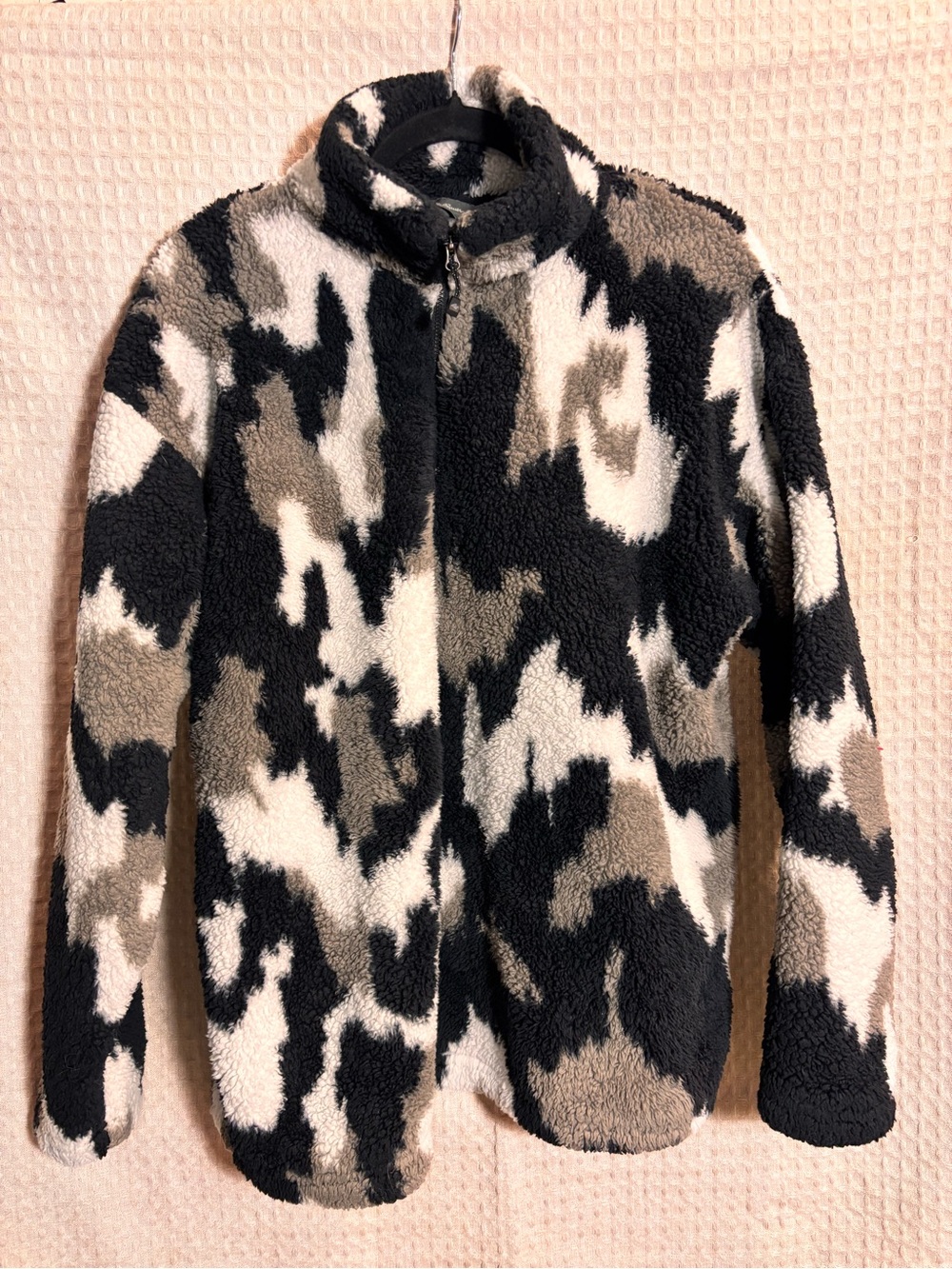 Eddie Bauer Black, White & Brown Plush Fleece Cardigan